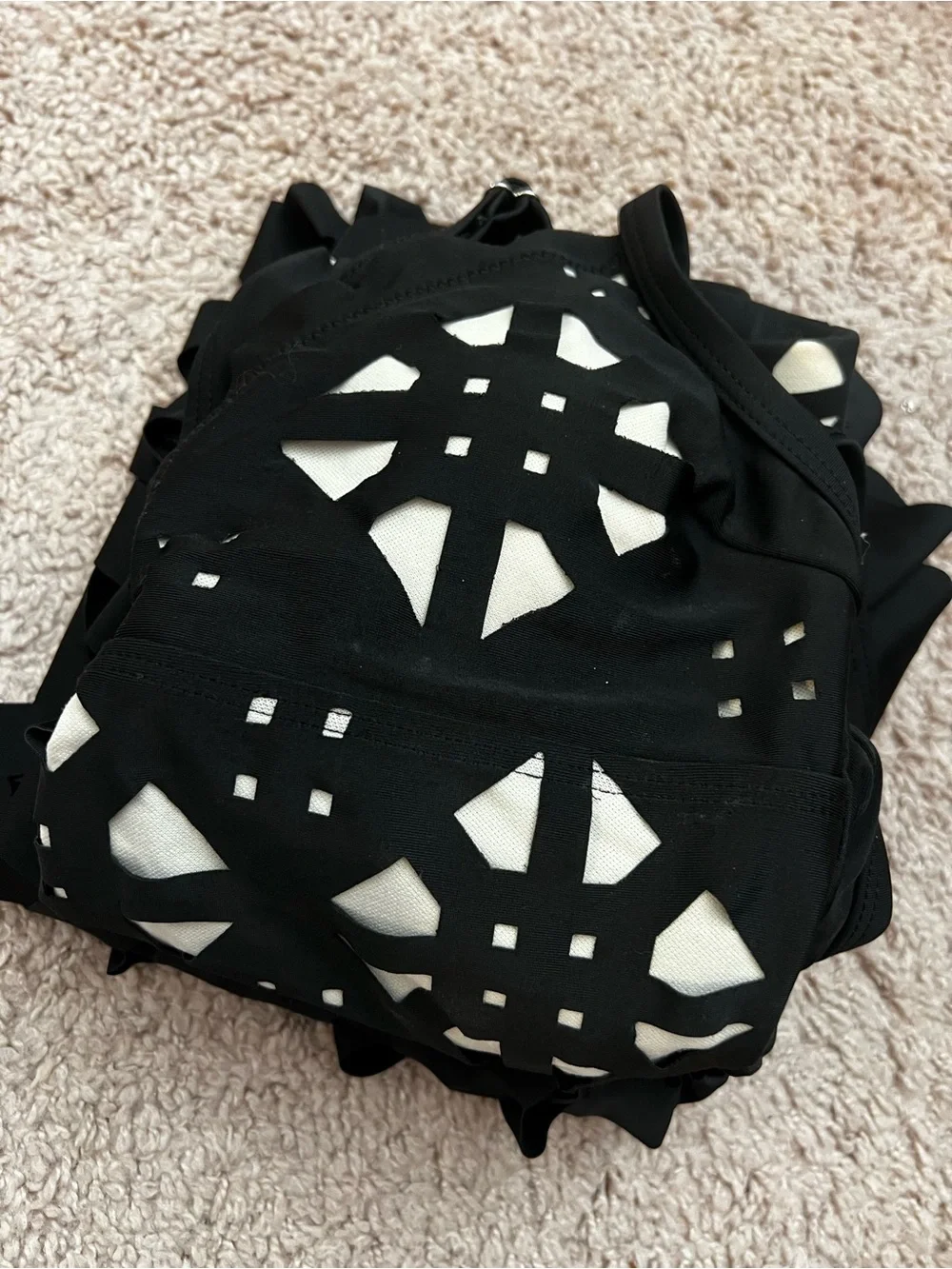 Black Laser-Cut Two-Piece Swim Set - Sculpted Bodysuit & Maxi Skirt